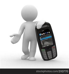 3d human with big mobile phone