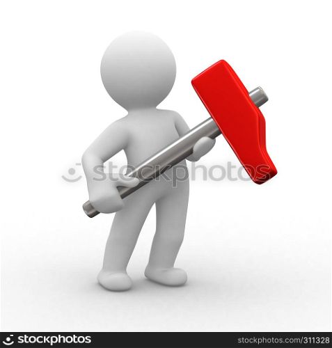 3d human with heavy hammer in hands