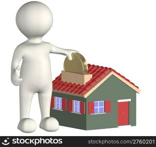 3d Human With Moneybox House