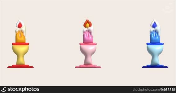 3d icon. Burning candle melting and burning flame.