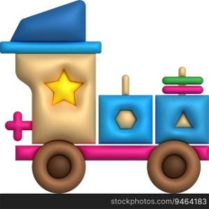 3d icon children's constructor train with trailers. The concept of preschool education.