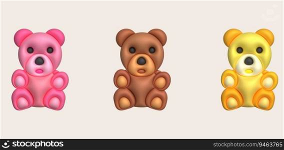 3d icon. Cute sitting teddy bear. minimalist style icon