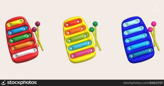 3d icon.Cute xylophone toy, music instrument for kids.Minimal style.