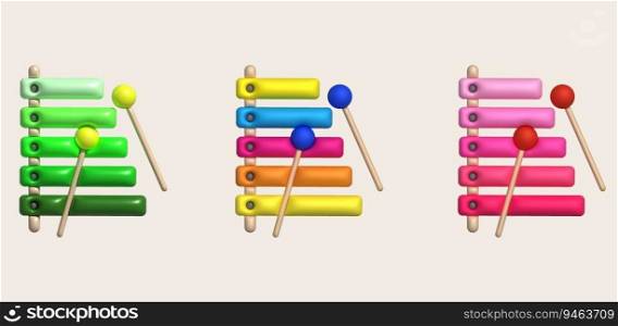 3d icon.Cute xylophone toy, music instrument for kids.Minimal style.
