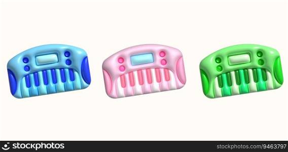 3d icon electrical toy piano keyboard. Kids musical electronic. Funny children’s toy