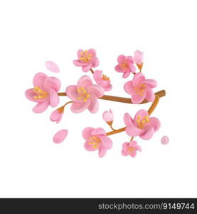 3D icon render spring Cherry Blossom Sakura branch illustration. Simple and cute petal isolated on white background with clipping path.. 3D icon render spring Cherry Blossom Sakura branch illustration. Simple and cute petal isolated on white background with clipping path