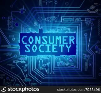 3d iillustration depicting abstract printed circuit board components with a consumer society concept.