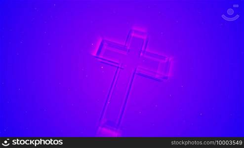 3D illustraion of neon glow cross over blue