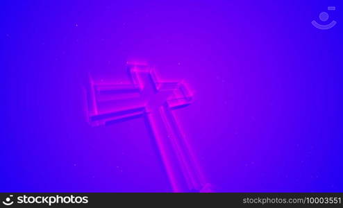 3D illustraion of neon glow cross over blue