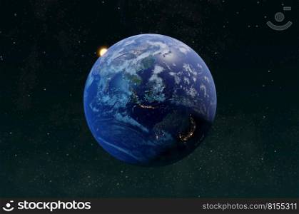 3D Illustration , 3d rendering . Earth at he night. Abstract background.  City lights on planet. Civilization.