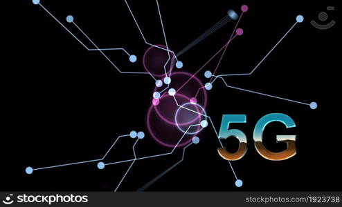 3d illustration - 5G technology with futuristic HUD interface