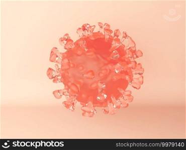 3D Illustration. A coronavirus virus cell on isolated background. Microscopic view of a infectious virus. Covid-19 concept.