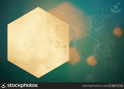3d illustration. Abstract hexagon orang and green color background . Technology polygonal design. Digital futuristic minimalism.