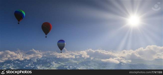 3d illustration,air balloon and blue sky
