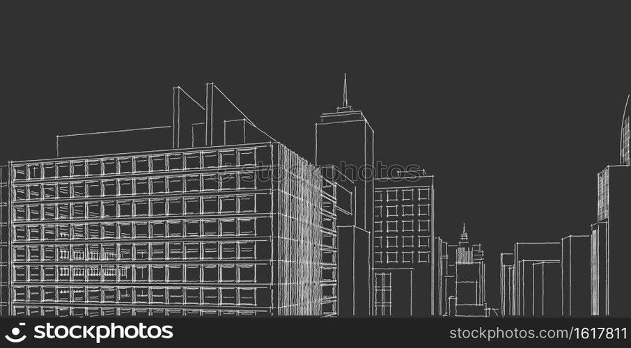 3D illustration architecture building perspective lines, modern urban architecture abstract background design. Architecture building 3d illustration ,Abstract Architecture Background.