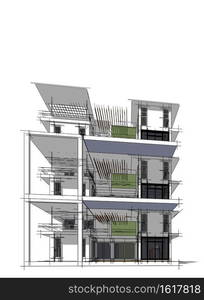 3D illustration architecture building perspective lines, modern urban architecture abstract background design. Architecture building 3d illustration ,Abstract Architecture Background.