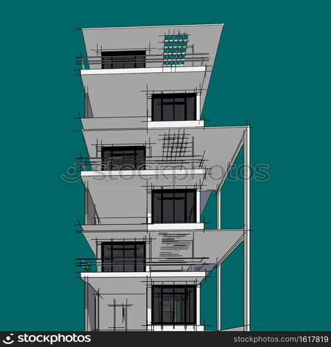 3D illustration architecture building perspective lines, modern urban architecture abstract background design. Architecture building 3d illustration ,Abstract Architecture Background.