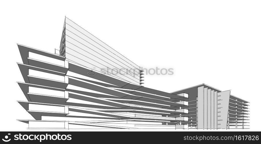3D illustration architecture building perspective lines, modern urban architecture abstract background design. Architecture building 3d illustration ,Abstract Architecture Background.. Abstract Architecture Background.