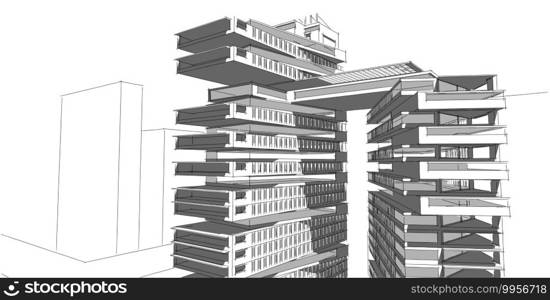 3D illustration architecture building perspective lines, modern urban architecture abstract background design. Architecture building 3d illustration ,Abstract Architecture Background.