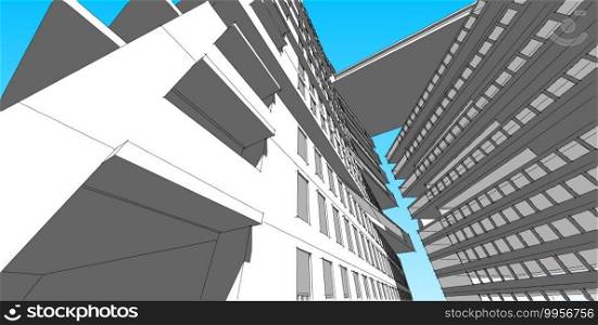 3D illustration architecture building perspective lines, modern urban architecture abstract background design. Architecture building 3d illustration ,Abstract Architecture Background.