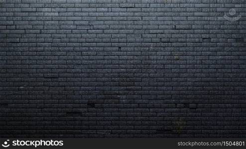 3d illustration. Background with an old black brick wall. Interior in loft style.. Background wall old black painted brick