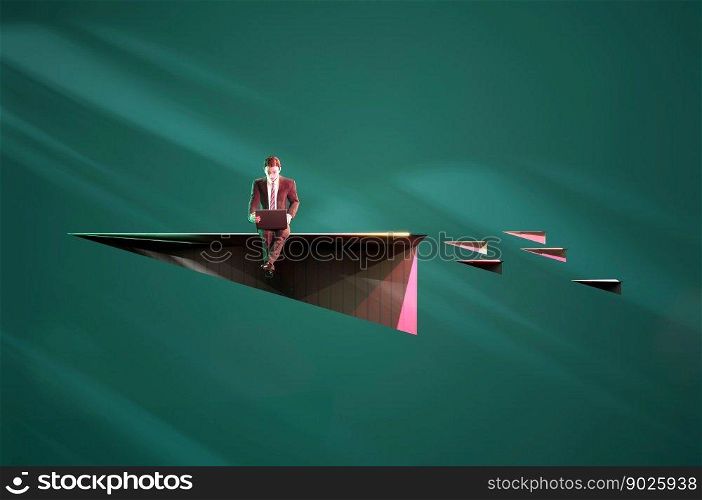 3D Illustration , Businessman on paper airplanes flying . Concept TEAM WORK