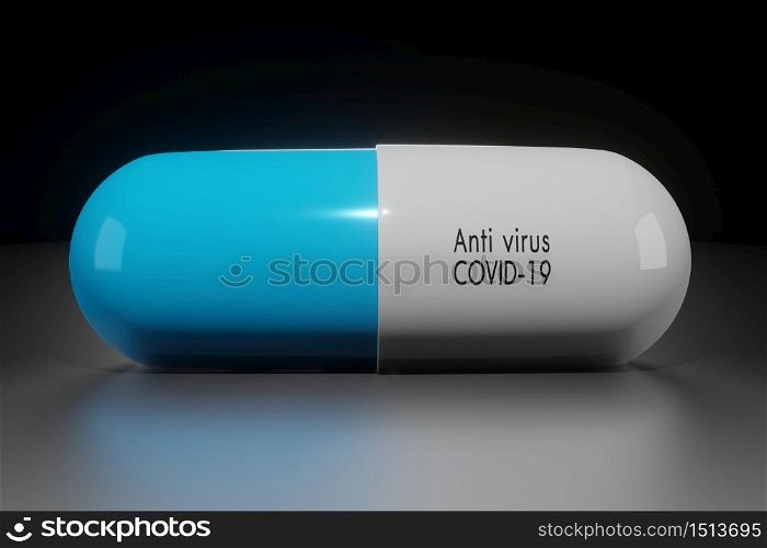 3d illustration capsule blue and white anti corona virus