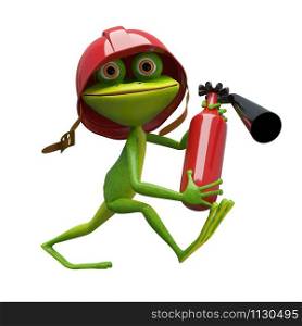 3D Illustration Cheerful Frog Fireman on a White Background