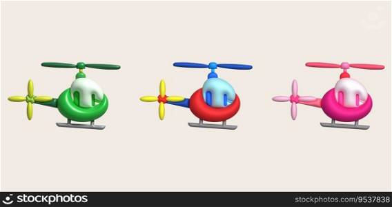 3D illustration childrens toy helicopter.Kids toys minimal style.