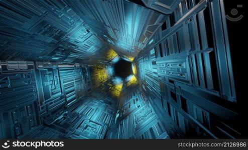 3d illustration - clean futuristic alien sci-fi fantasy hangar tunnel corridor
