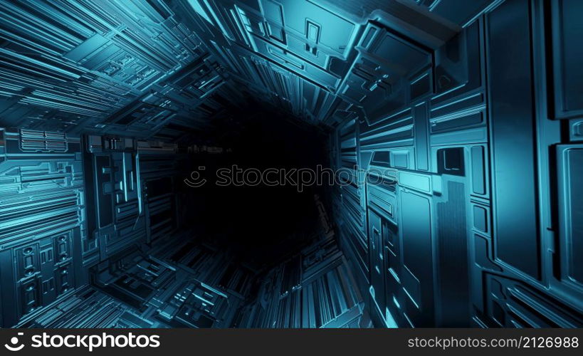 3d illustration - clean futuristic alien sci-fi fantasy hangar tunnel corridor