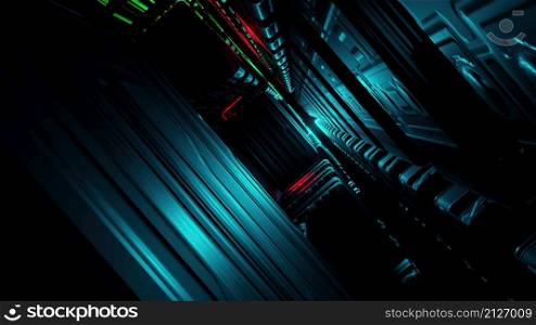 3d illustration - clean futuristic alien sci-fi fantasy hangar tunnel corridor