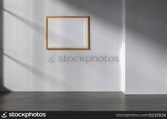 3D illustration,  Close up Mockup photo frame on beautiful wall of lounge, Interior with luxury style design, rendering