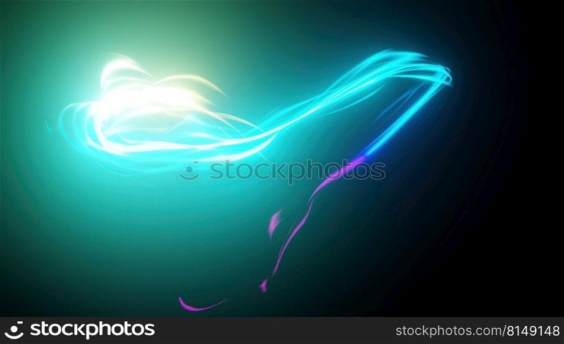 3d illustration - Close-up of abstract  light trail against black background 