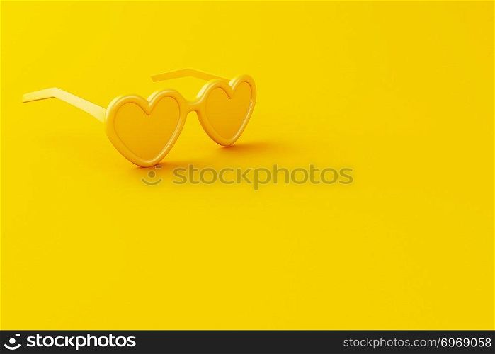 3d illustration. Close-up yellow sunglasses on yellow background. Summer concept.