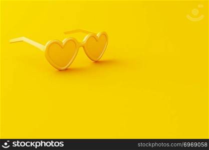 3d illustration. Close-up yellow sunglasses on yellow background. Summer concept.
