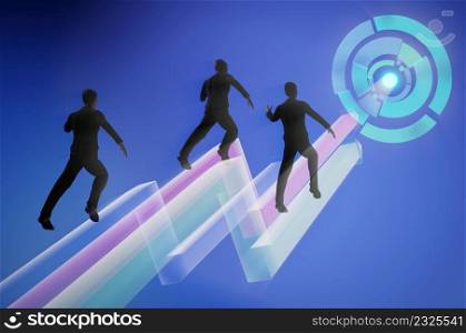 3d illustration . Concept of team work , success . Businessmen go on growing arrow