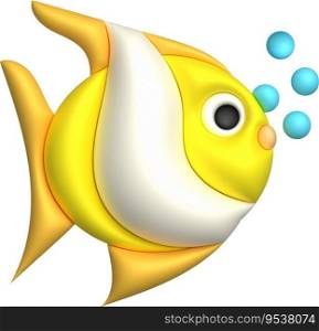 3D illustration Cute underwater animals Sea fish popular color fish. minimal style.