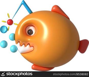 3D illustration Cute underwater animals Sea fish popular color fish. minimal style.