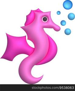 3D illustration Cute underwater animals sea ??horse. minimal style.