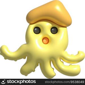 3D illustration Cute underwater animals squid and octopus. minimal style.