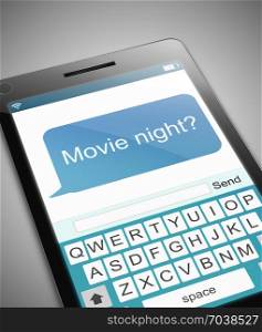 3d Illustration depicting a phone with a movie night message concept.