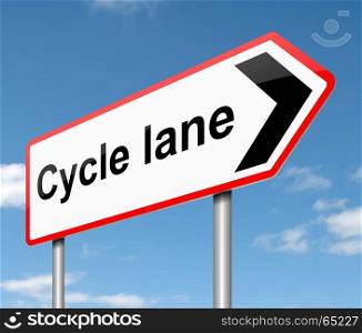 3d Illustration depicting a sign with a cycle lane concept.