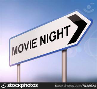 3d Illustration depicting a sign with a movie night concept.