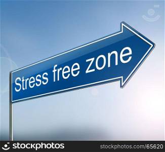 3d Illustration depicting a sign with a stress free zone concept.