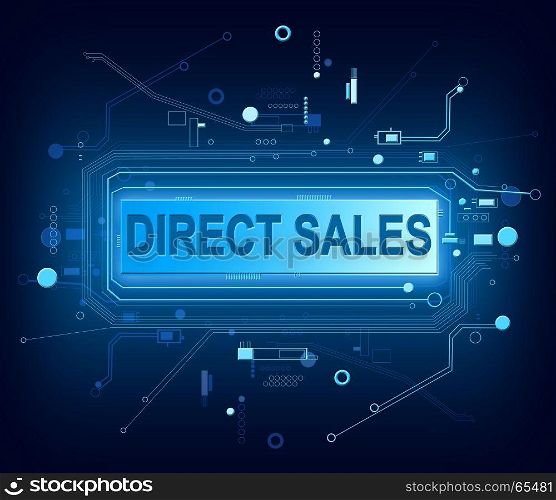 3d Illustration depicting abstract blue printed circuit board components with a direct sales concept.