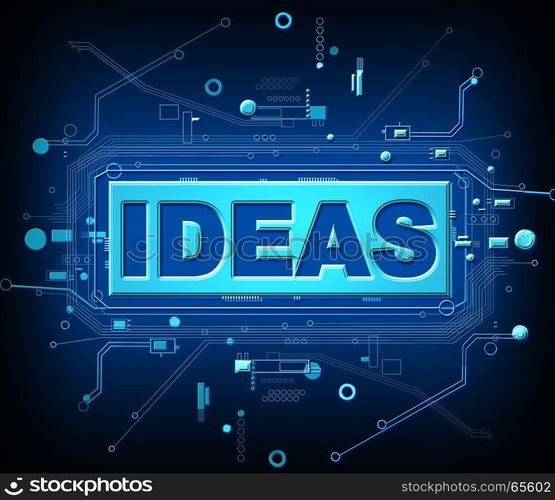 3d Illustration depicting abstract blue printed circuit board components with an ideas concept.