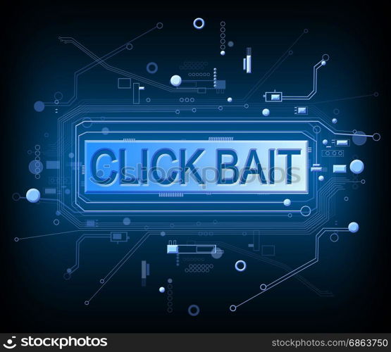 3d Illustration depicting an abstract blue printed circuit board with a click bait concept.