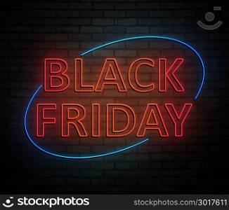 3d Illustration depicting an illuminated neon sign with a black friday concept.