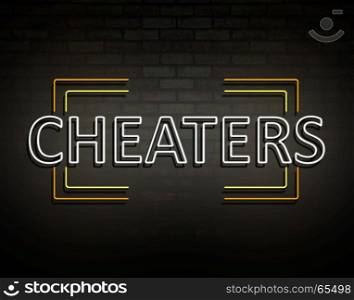 3d Illustration depicting an illuminated neon sign with a cheaters concept.